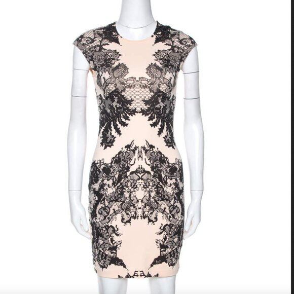 McQ by Alexander McQueen Bicolor Lace Printed Dress medium - Picture 1 of 10